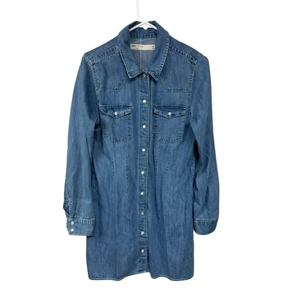 ASOS Blue Denim Long Sleeve Snap Front Mini Shirt Dress 8 - Picture 7 of 7